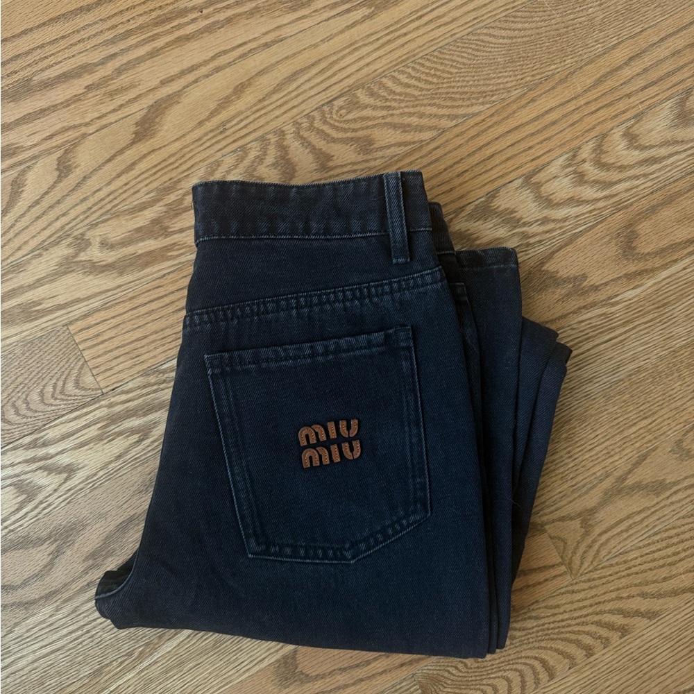 Miu Miu Women’s Skinny Black Jeans with Brown Logo